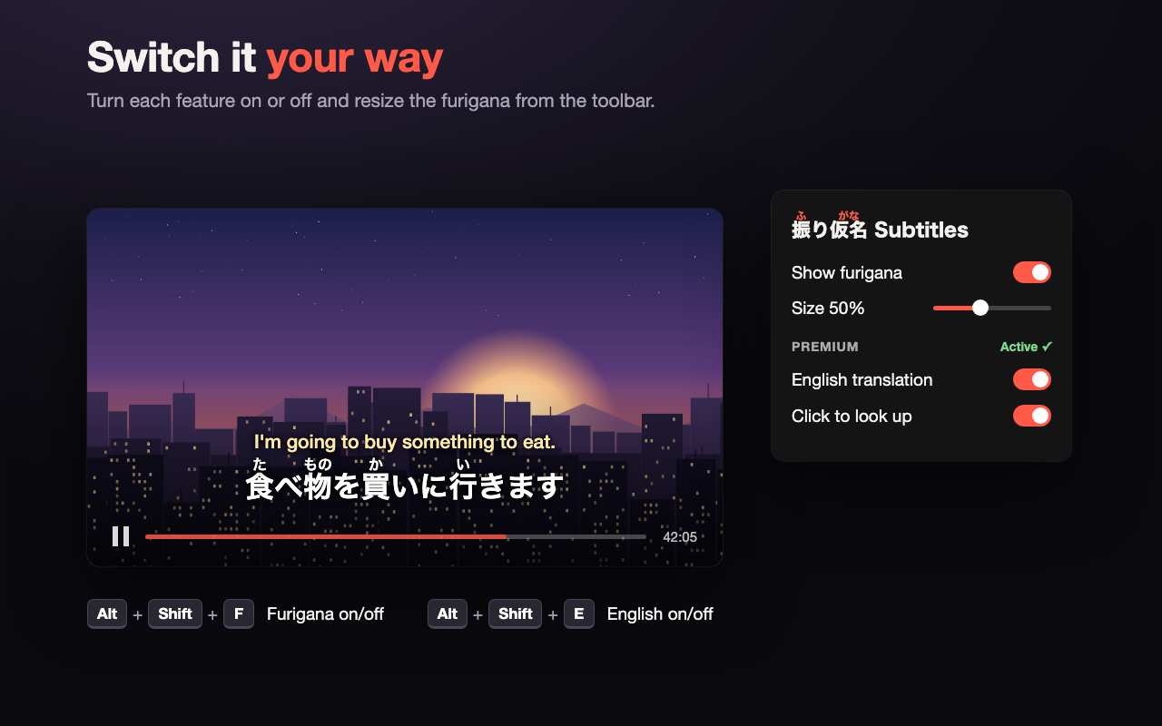 Settings popup and keyboard shortcuts